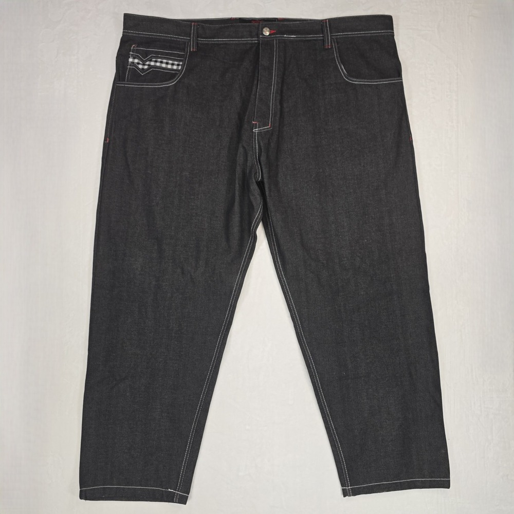 Evolution In Design Mens 54x33 Black Baggy Jeans Y2K Hip Hop Gingham Streetwear